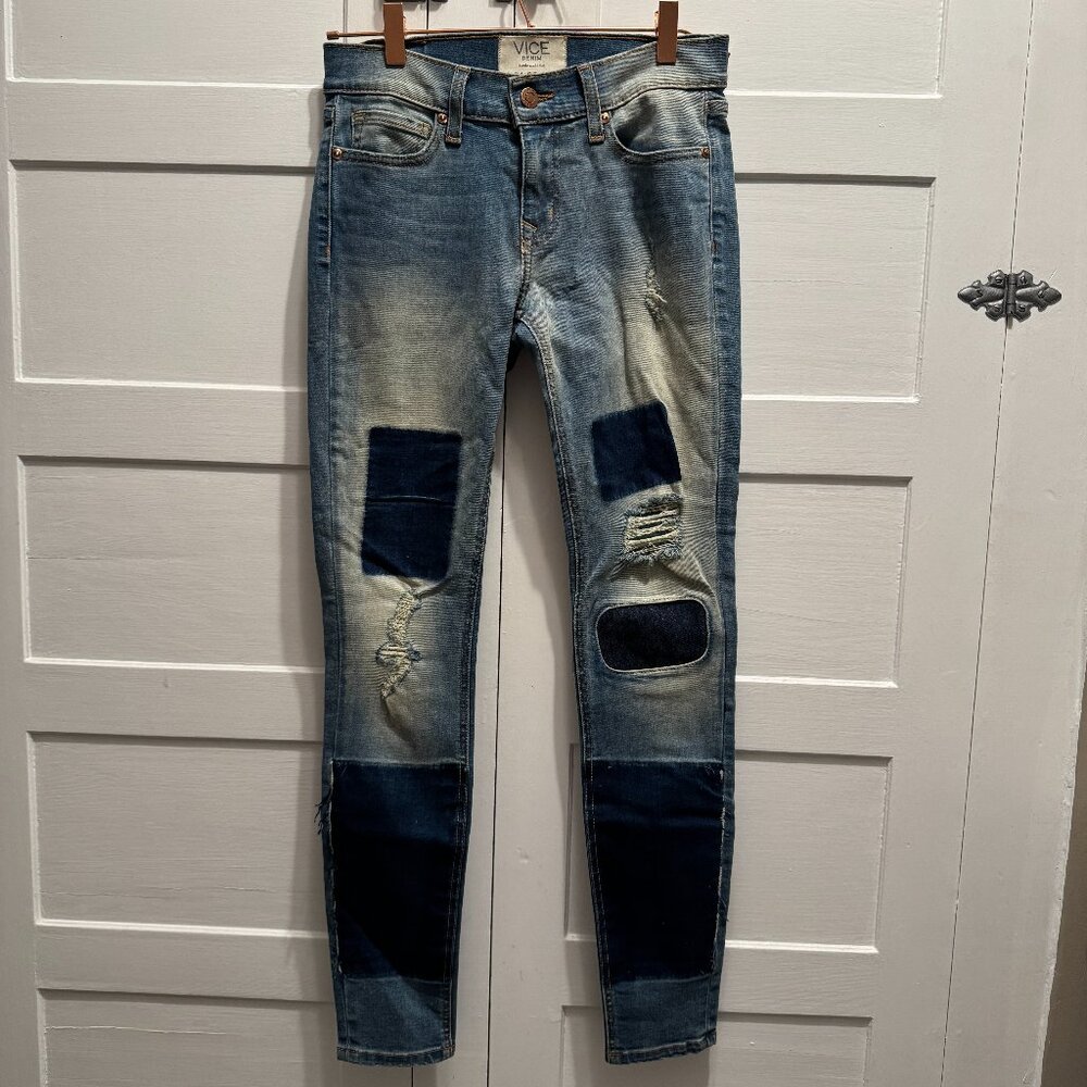 Vice Denim - Distressed Patchwork Skinny Jeans - image 1